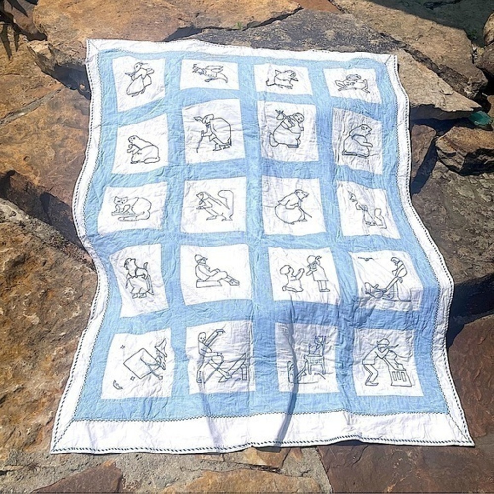 Snuggle Up with This Charming Hand-Made Baby Quilt Vintage Storybook Embroidery